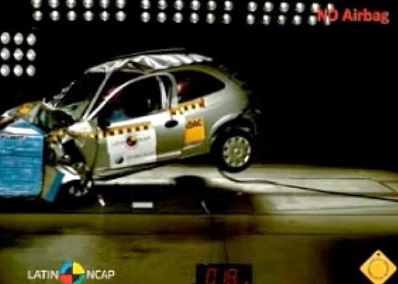 <b>Chevrolet Celta é destruído em teste do LatinNCAP: é muita fragilidade</b>
