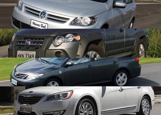 VW Gol, Fiat Palio Weekend, Toyota Corolla e Kia Cadenza dominaram seus segmentos - Arte UOL/Divulgação-Murilo Góes-Carta Z